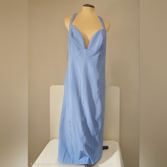 BHLDN Anthropologie NWT Sweatheart Crepe Midi Sky Blue Dress Sz L - Picture 11 of 13